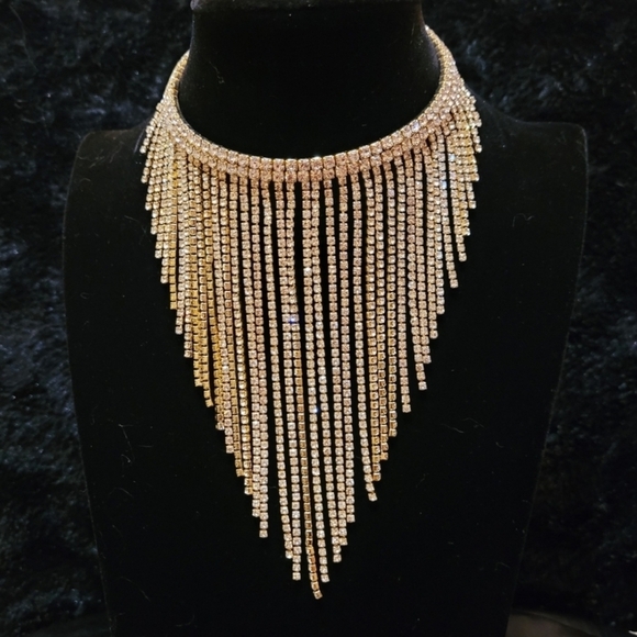 NWT Austrian Crystal Fringe Karen Gold Choker Necklace